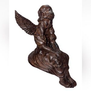 Vintage Cast Iron Angel Shelf Sitter Cottagecore Memorial Statue Rustic Gothic